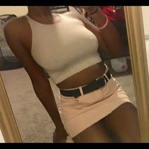 Oatmeal/gray (ish) American apparel crop top.